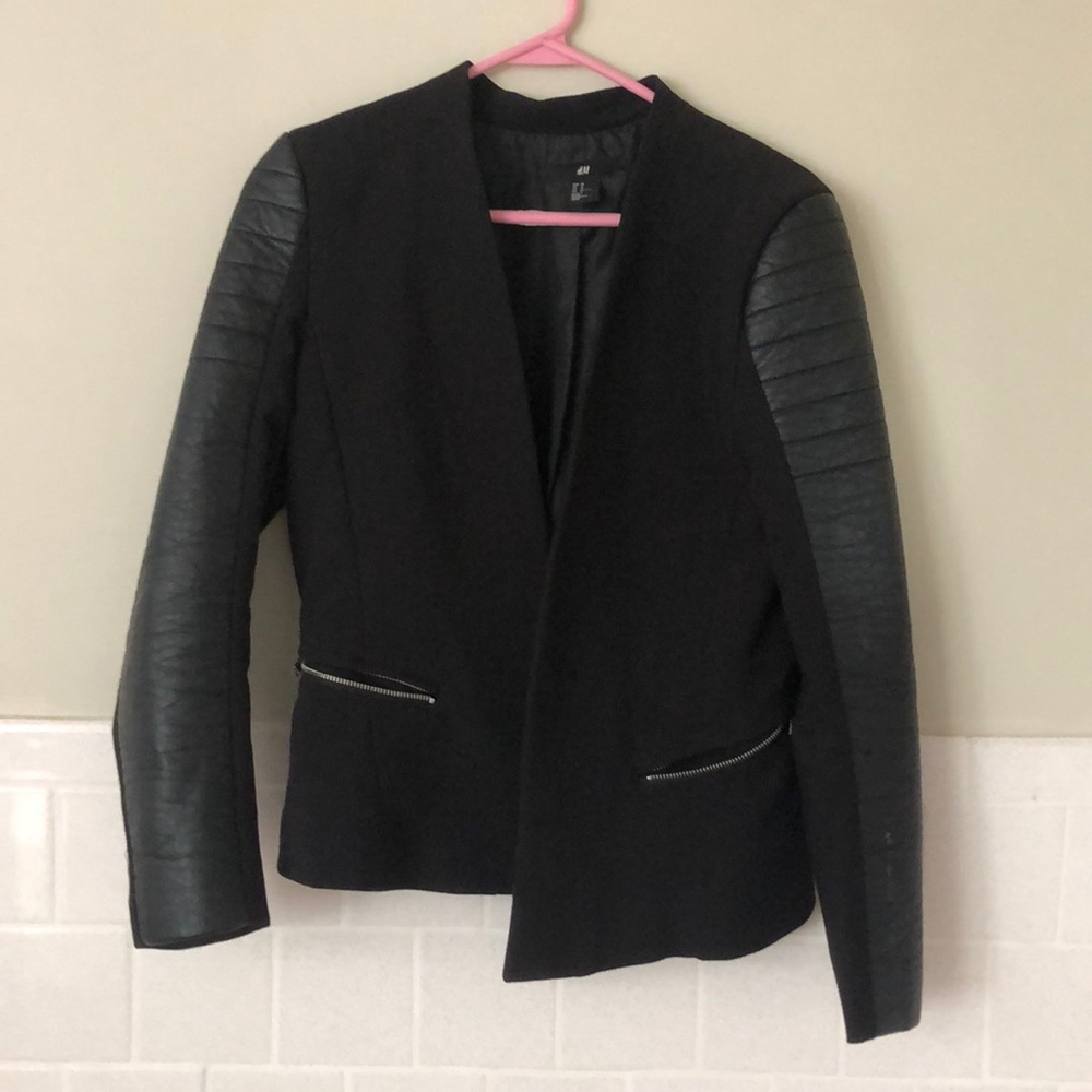 H&M Black Pleather Sleeved Blazer Jacket